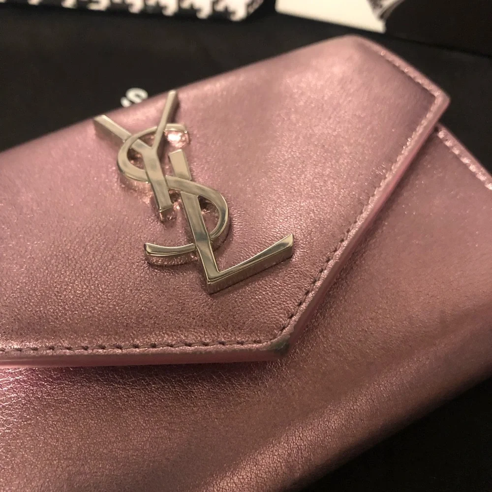 YSL Yves Saint Laurent Azalea Metallic Pink Wallet Rare - Picture 2 of 16
